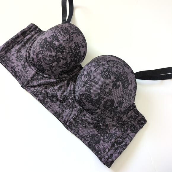 Torrid Bra 42B Purple Lace Strapless Push Up Longline Sexy Underwire Supportive - Picture 6 of 12